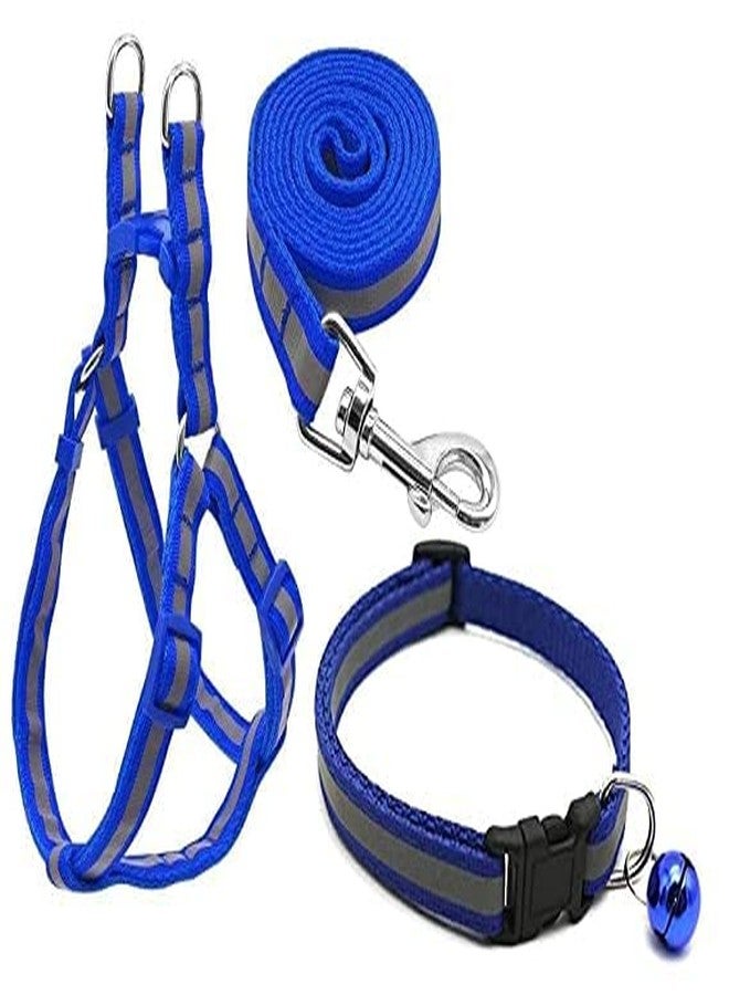 Smart Pups 15 mm Reflective Nylon Puppy Collar Harness & Leash Set Adjustable for Small Dog & Puppy - Pack of (Collar + Harness + Leash) (Blue Color) - Image 1
